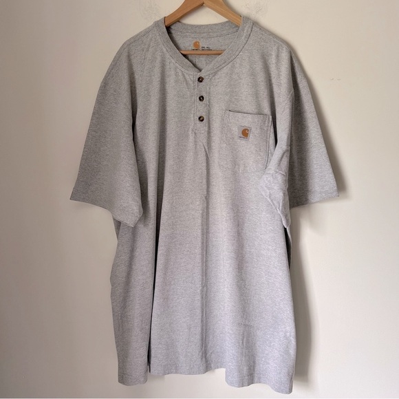 Carhartt Gray Short Sleeve Henley Pocket Heavy Cotton Tee Classic Comfort NEW - Picture 2 of 11
